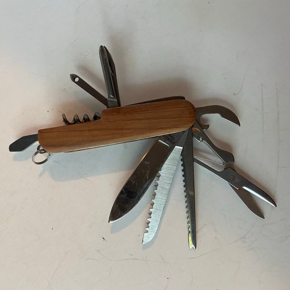Swiss Type Field Utility Camp Knife Multi Function Tool Army Scout 11 Blades EUC
